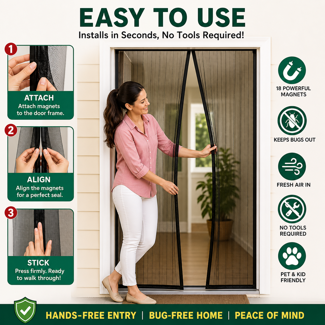 Magic Mesh Magnetic Mosquito Screen Door Net Curtain with Magnets Reinforced Polyester Mesh Curtain