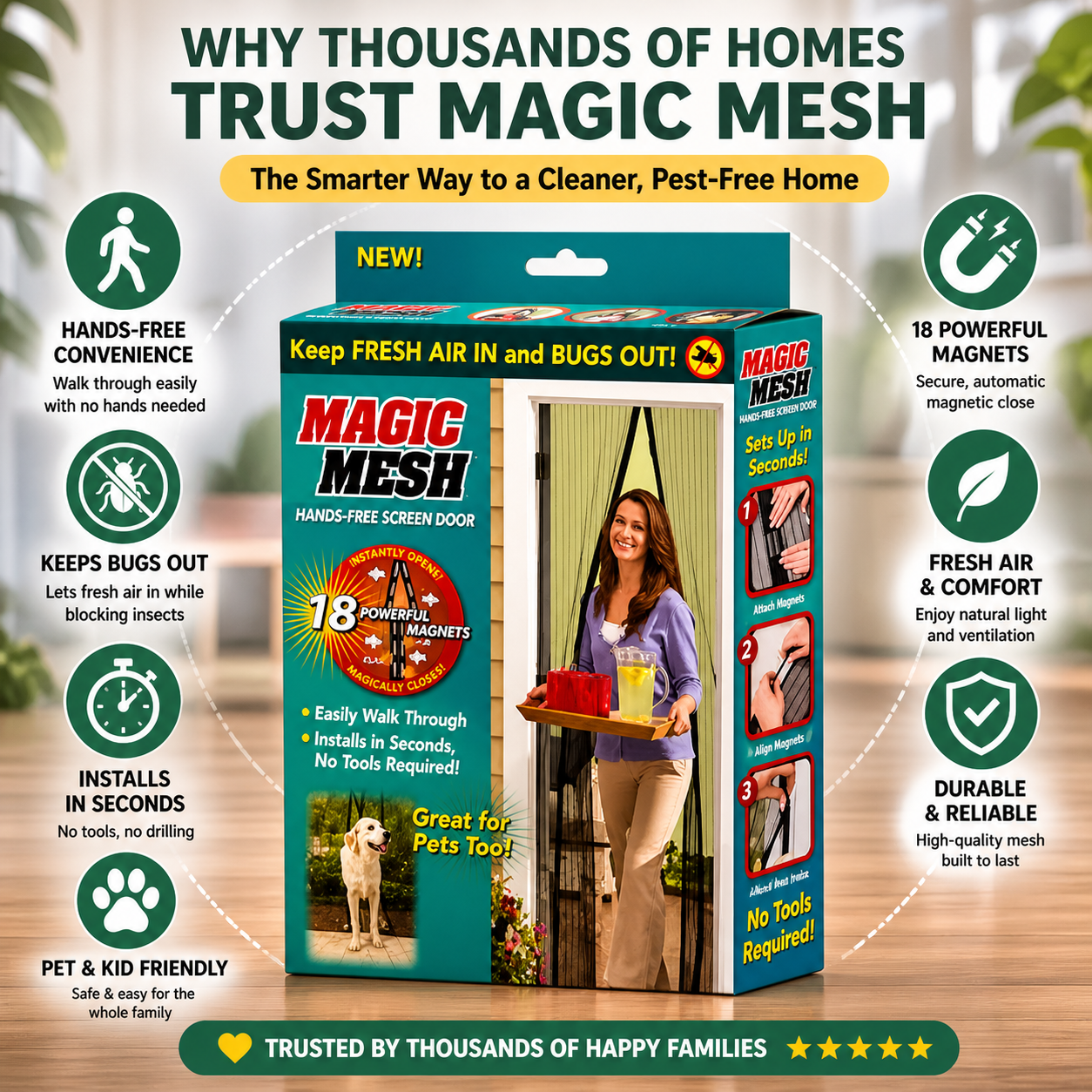 Magic Mesh Magnetic Mosquito Screen Door Net Curtain with Magnets Reinforced Polyester Mesh Curtain