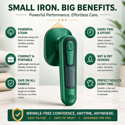 Portable Micro Steam Iron, Green Iron Handheld Garment Steamer