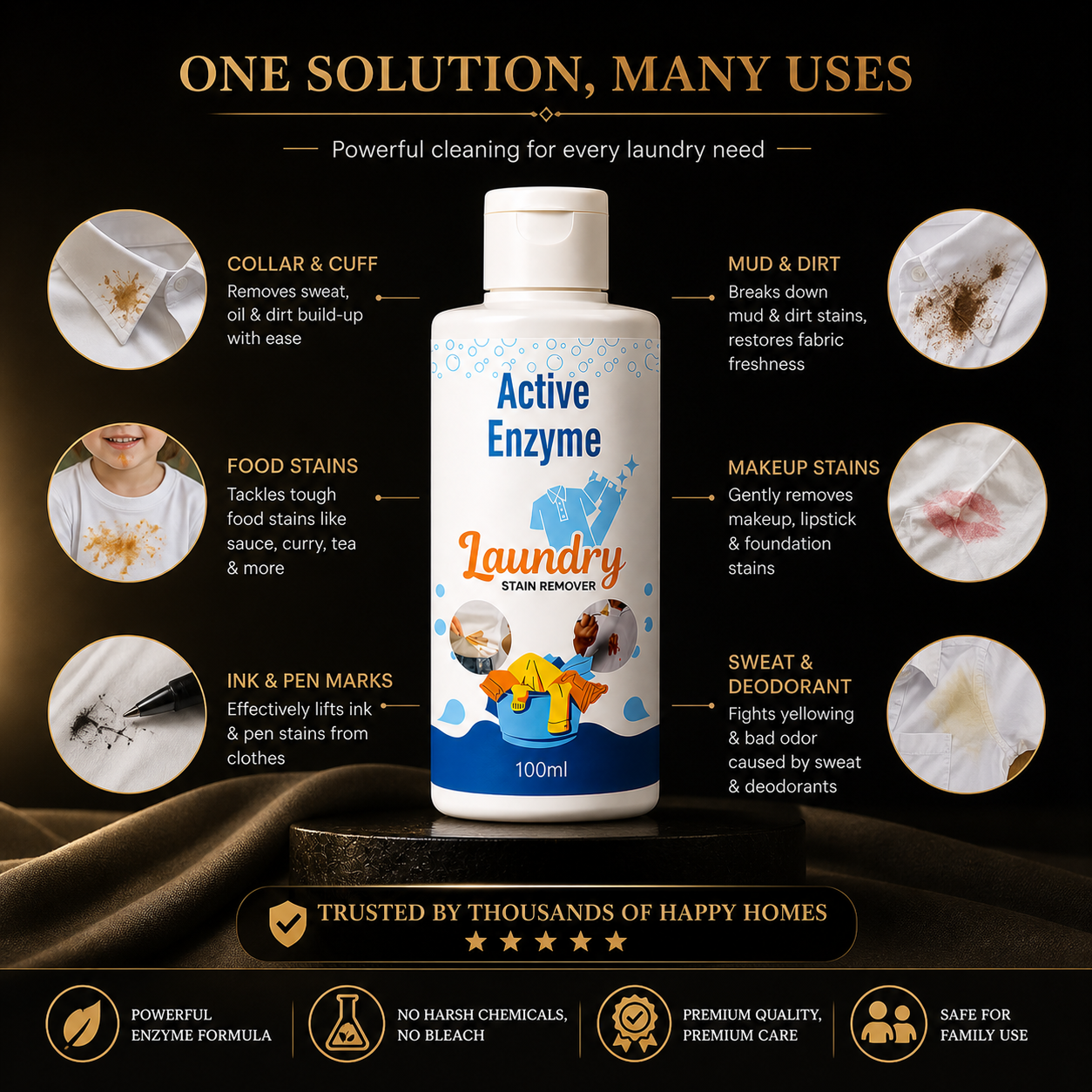 Stain Remover for Clothes Sofas & Cars Removes Tough Stains Spot Cleaner Active Enzyme Laundry Stain Remover